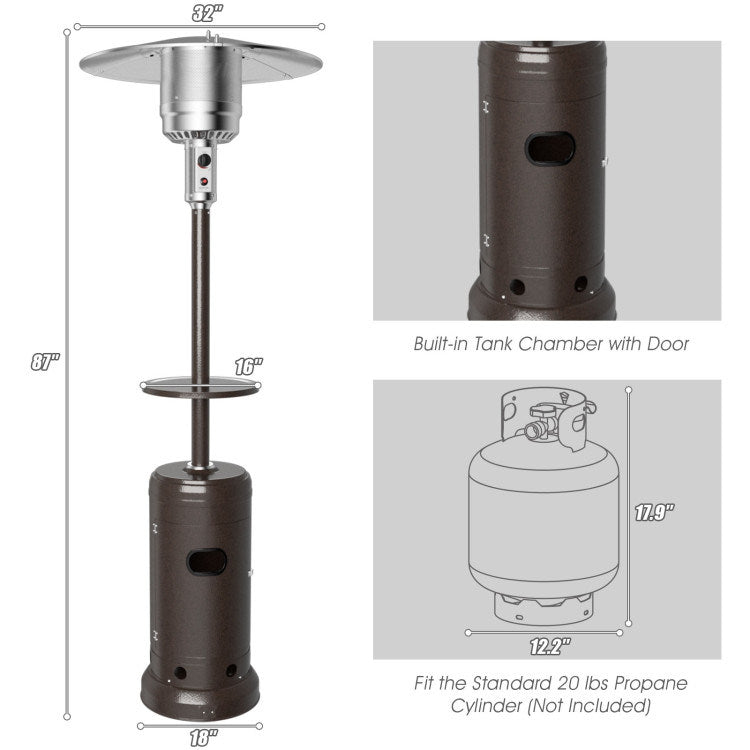 Outdoor Heater Propane Standing LP Gas Steel with Table and Wheels