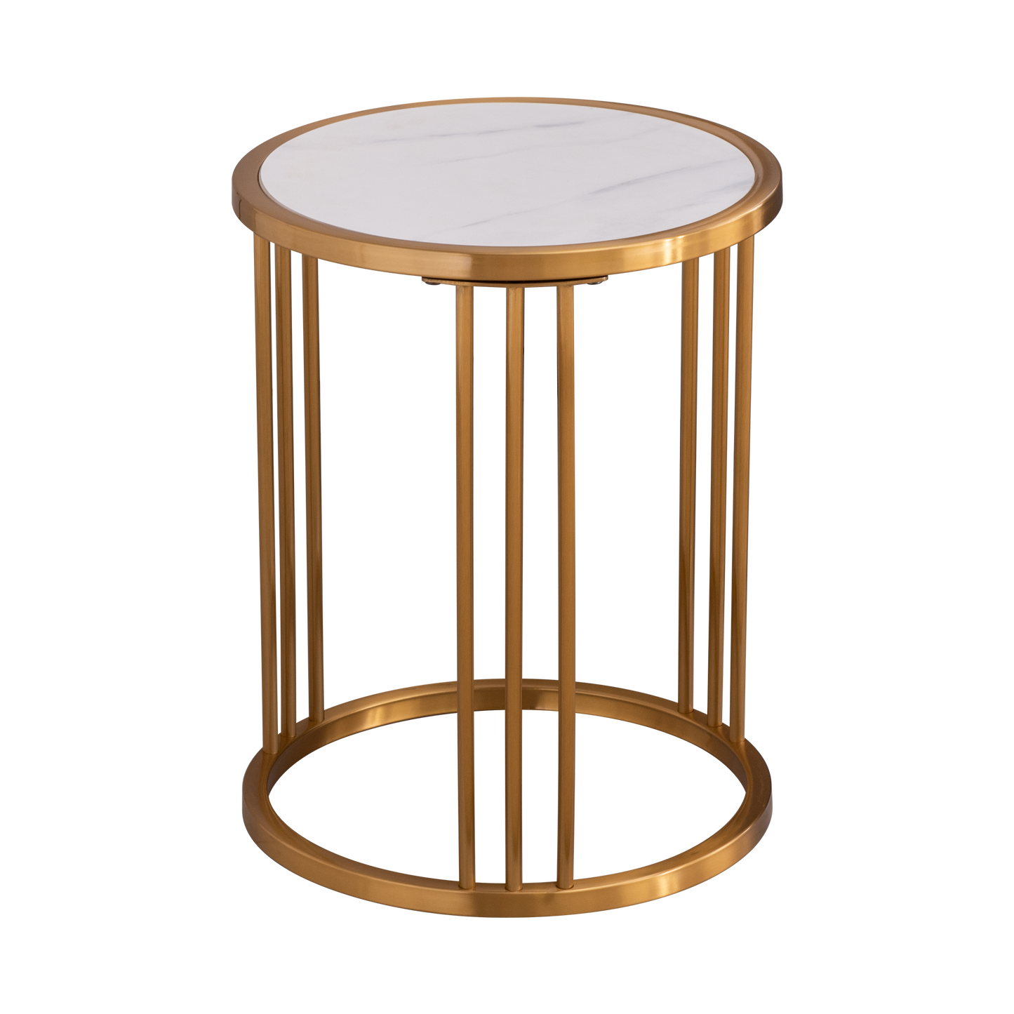 Sintered stone round side/end table with golden stainless steel frame