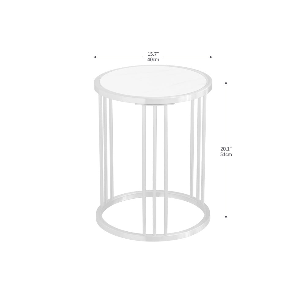 Sintered stone round side/end table with golden stainless steel frame