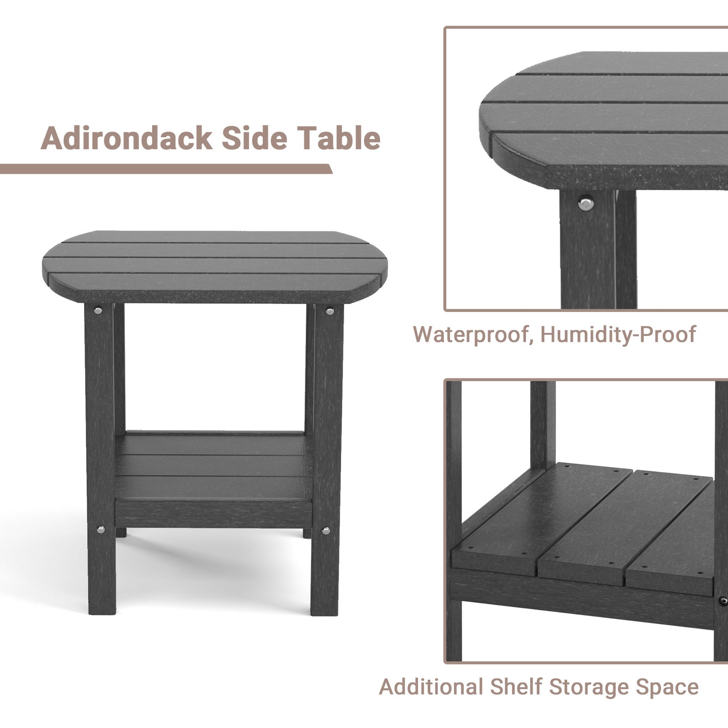 Outdoor Side Table for Adirondack Chairs;  All-Weather Resistant Humidity-Proof Waterproof Stain-Proof Accent Tables