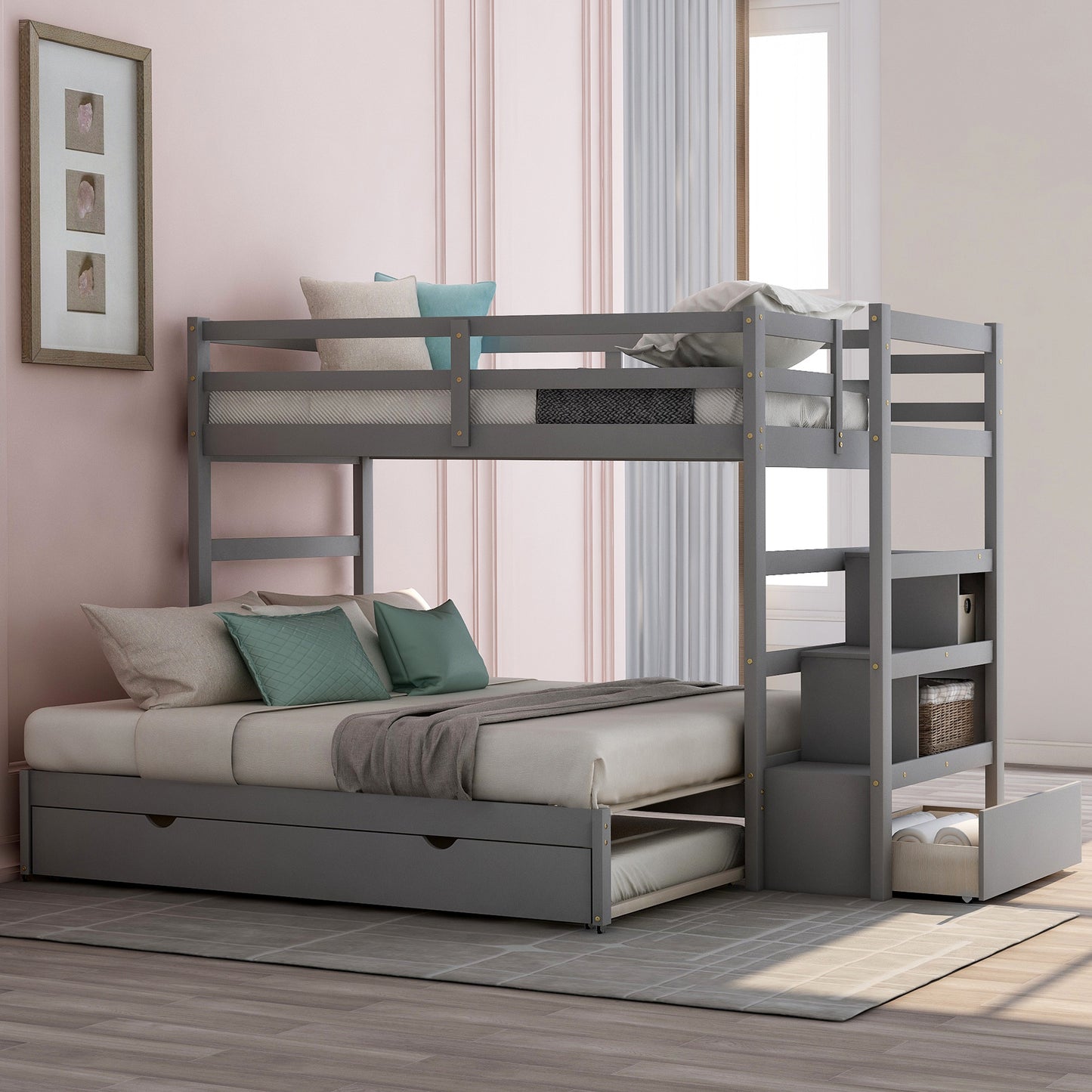 Twin over Twin/King Bunk Bed with Twin Size Trundle