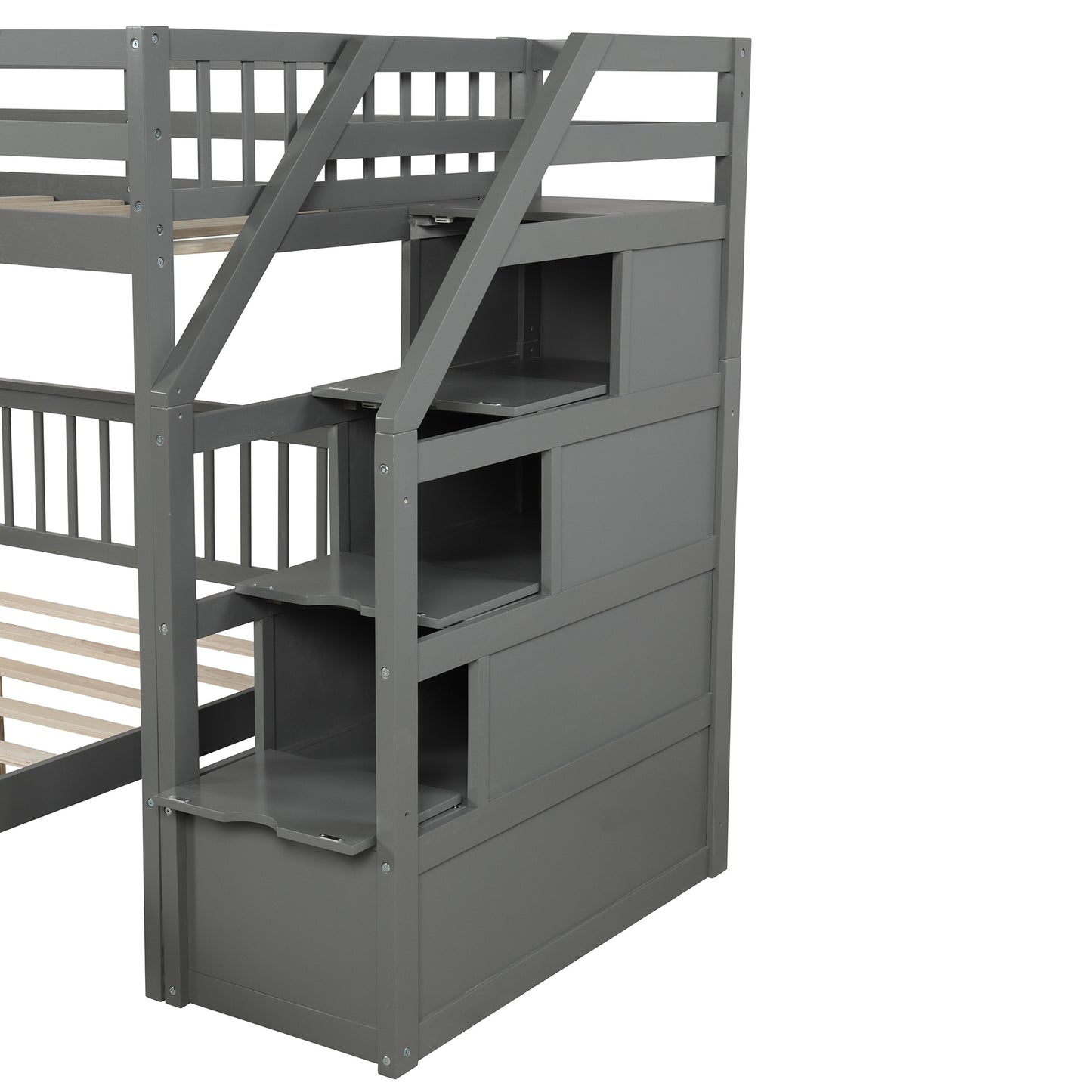 Twin over Full Loft Bed with Staircase,Gray