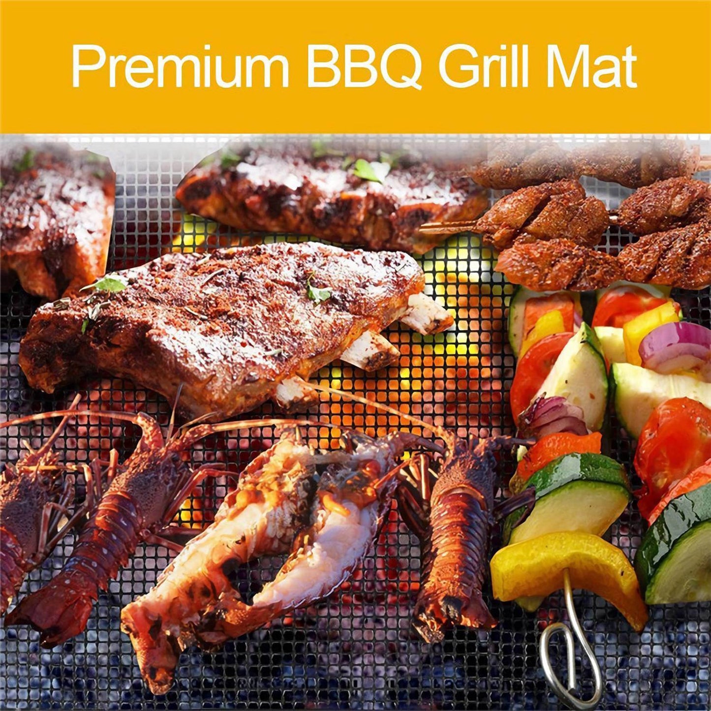 BBQ Grill Mat Non-Stick Mesh Mat Baking Sheet Liner Reusable Reversible Washable