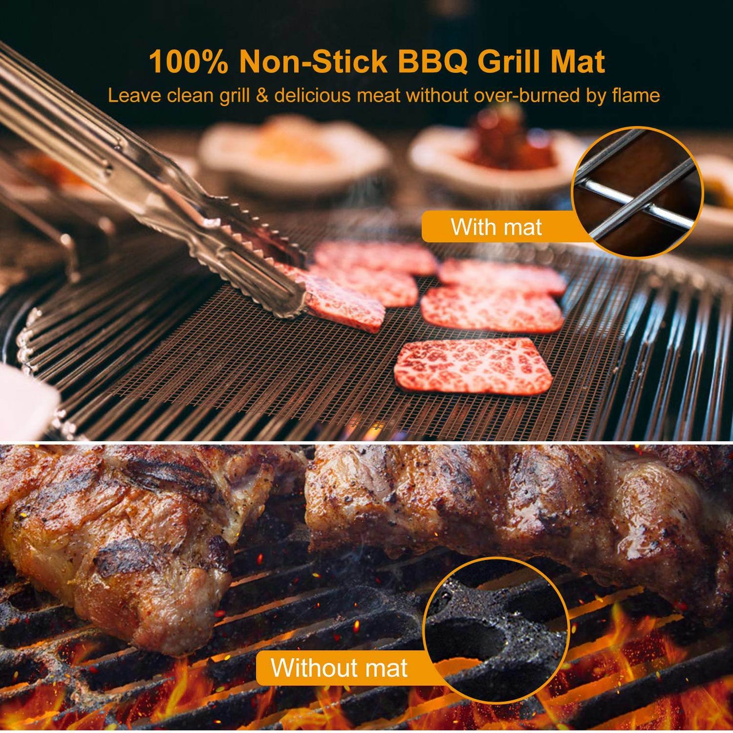 BBQ Grill Mat Non-Stick Mesh Mat Baking Sheet Liner Reusable Reversible Washable