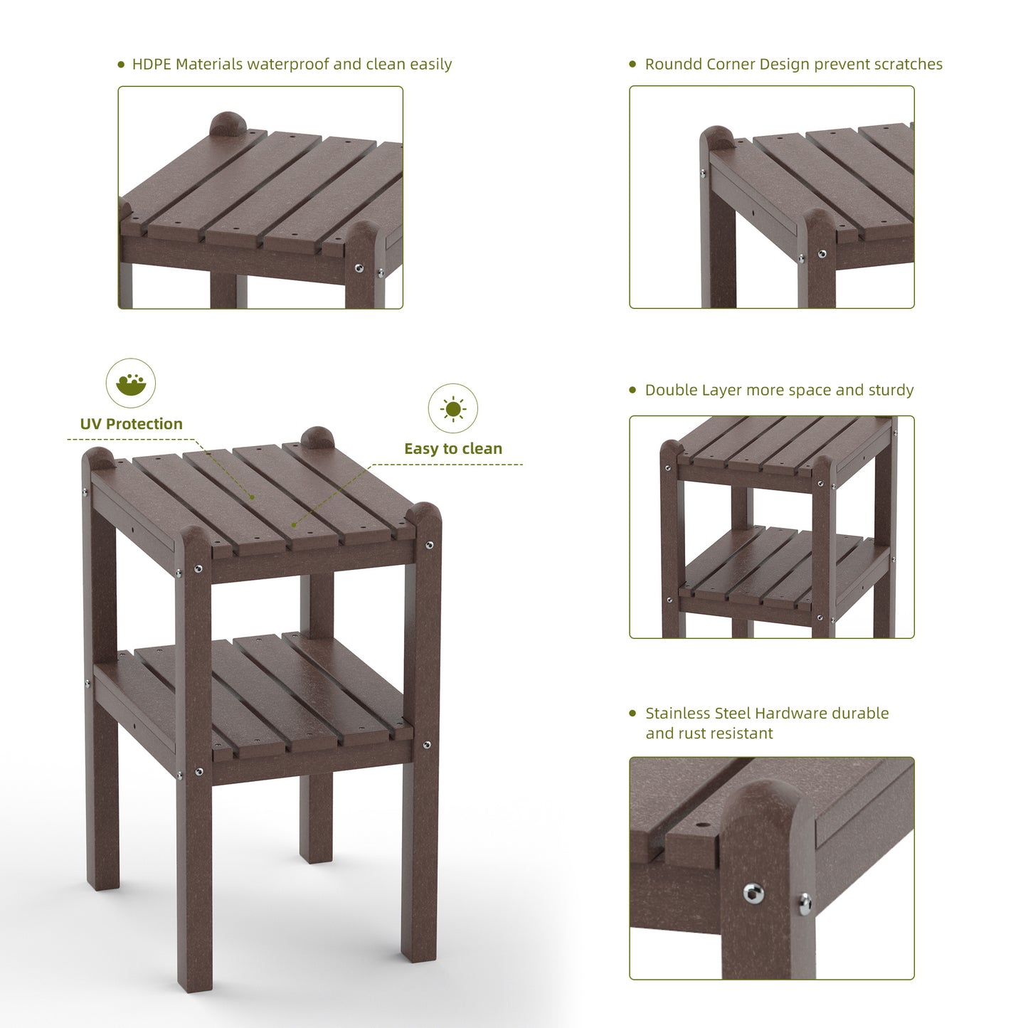 Double outdoor side table;  rectangular patio side table  in HDPE