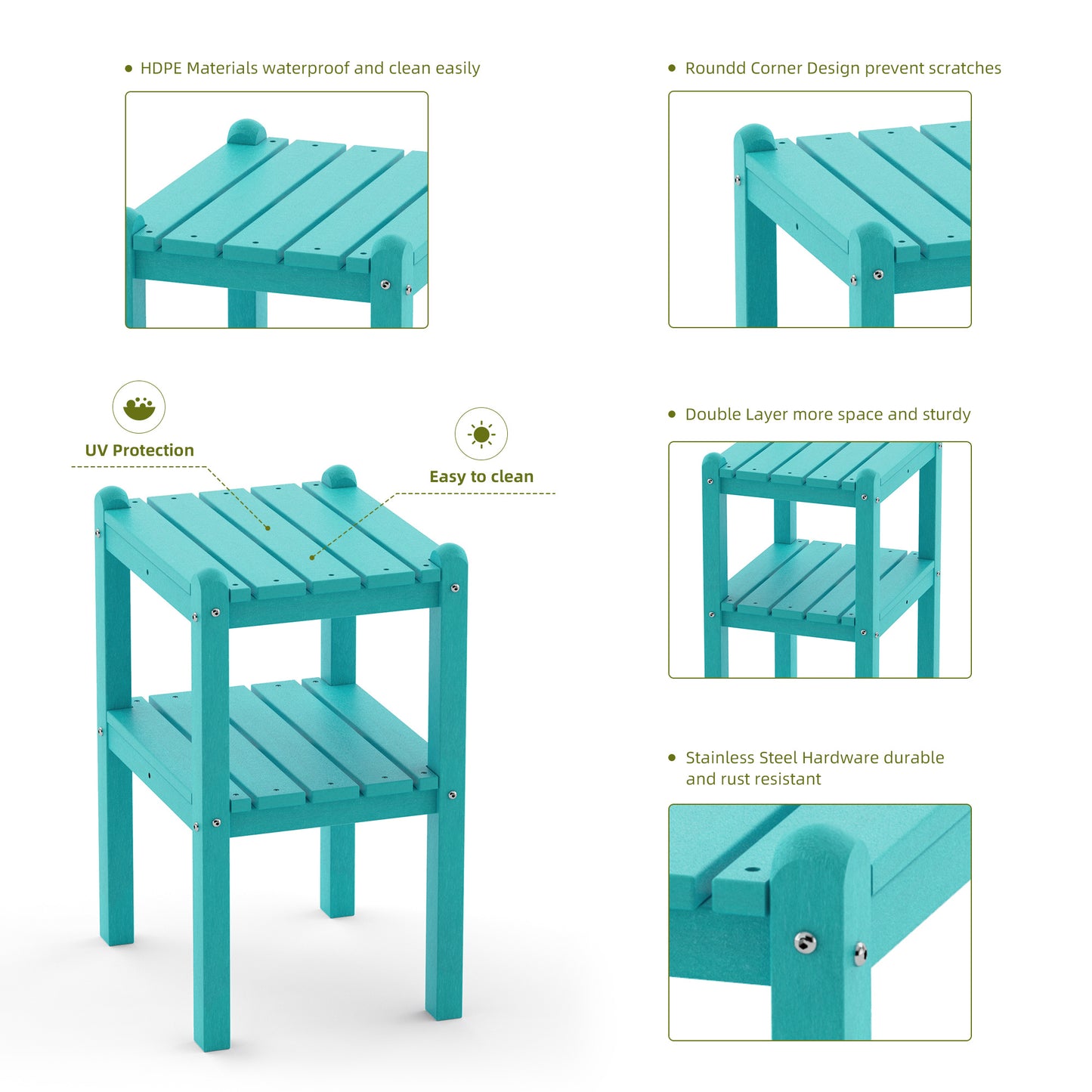 Double outdoor side table;  rectangular patio side table  in HDPE