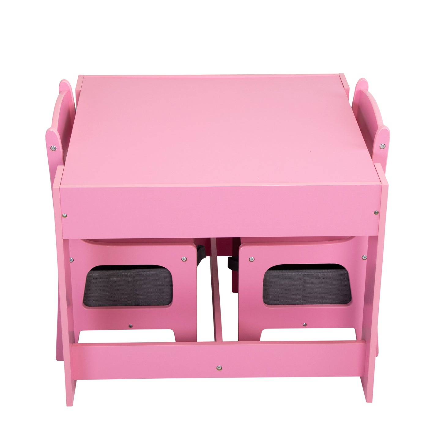 3-in-1 Kids Wood Table and 2 Chairs, Children Activity Table Set with Storage, Blackboard, Double-Sided Table for Drawing