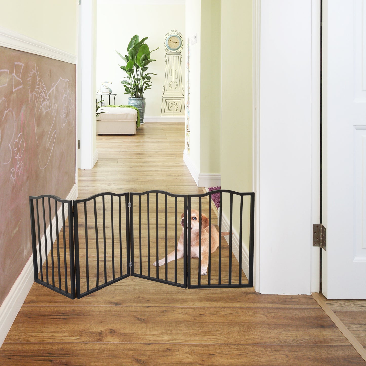 Pet Gate – Dog Gate for Doorways;  Stairs or House – Freestanding;  Folding ;  Dark brown; Arc Wooden