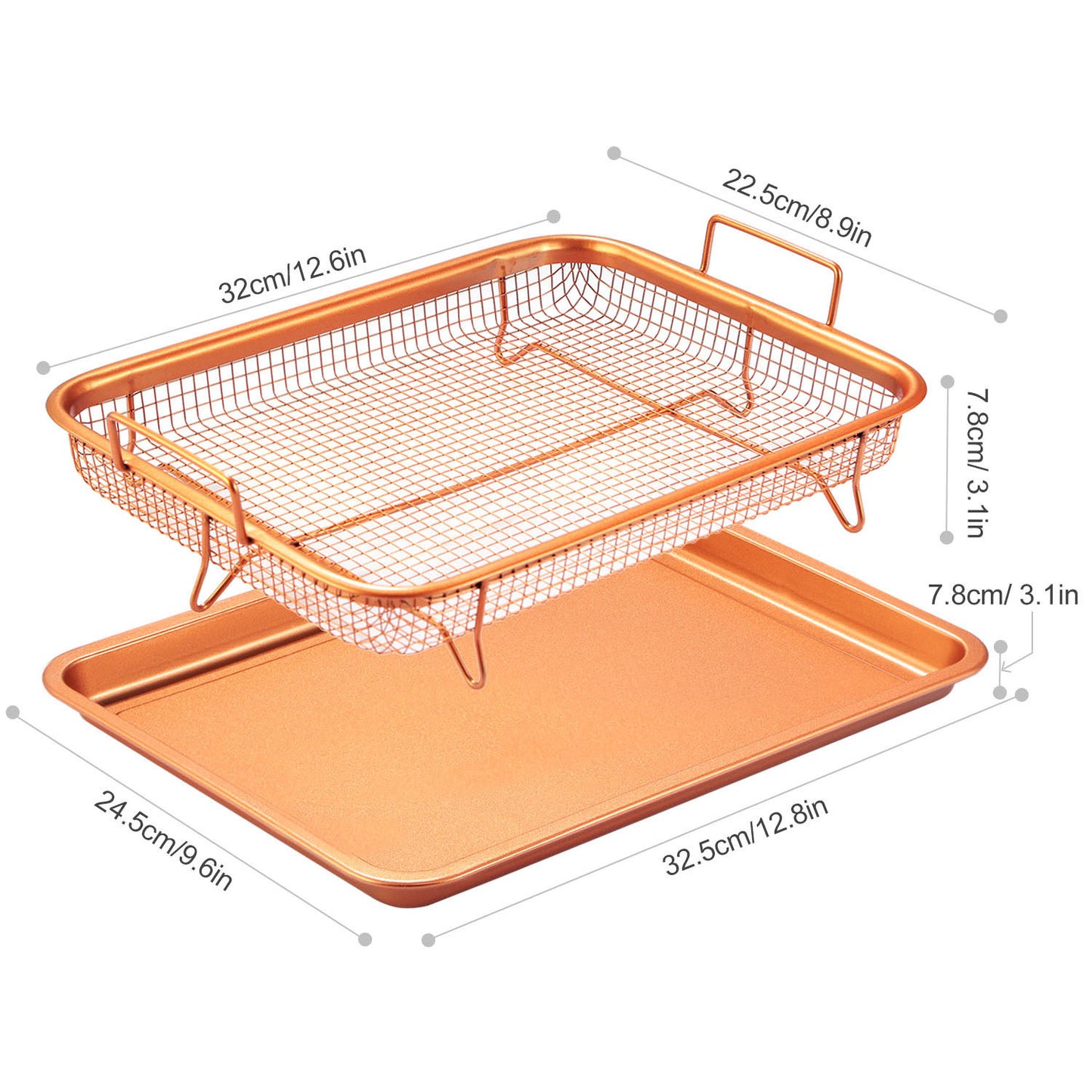 Crisper Tray Set Non Stick Cookie Sheet Tray Air Fry Pan Grill Basket Oven Dishwasher Safe Oil Free