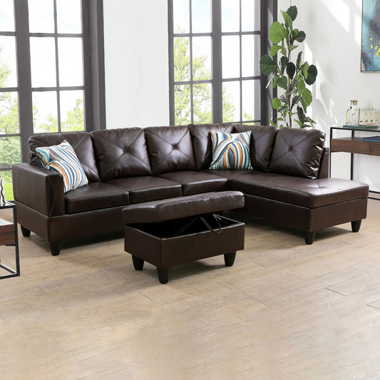 Brown Faux Leather 3-Piece Couch Living Room Sofa Set B