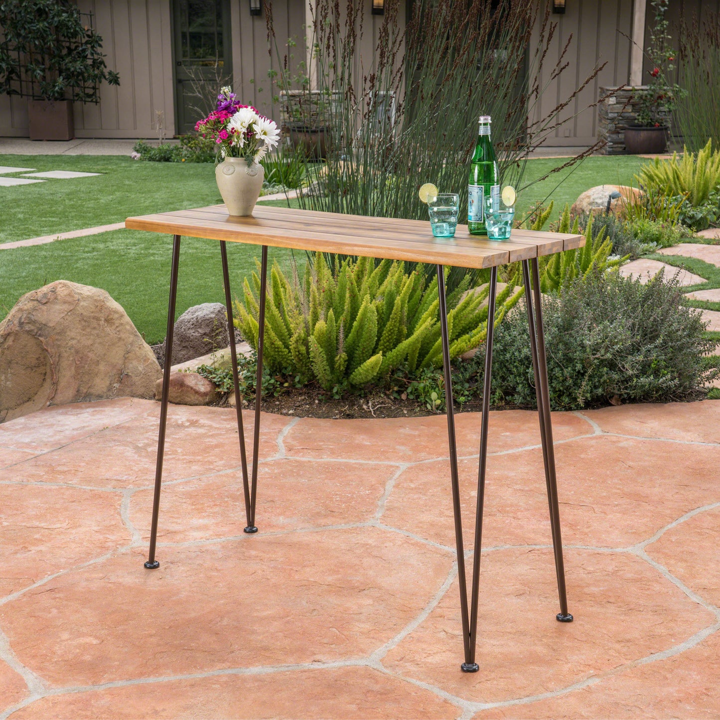 DENALI INDUSTRIAL WOOD AND METAL BAR TABLE