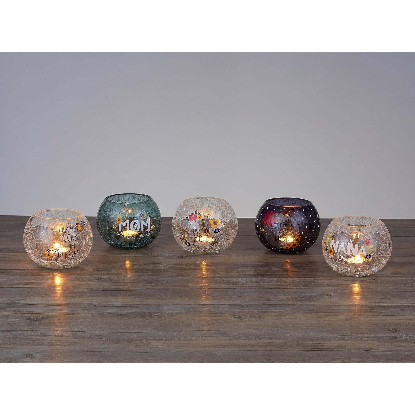 Pavilion Gift Company Nana Love Floral Round Candle, 5 Inch Included 5" Crackled Glass Tealight Holder