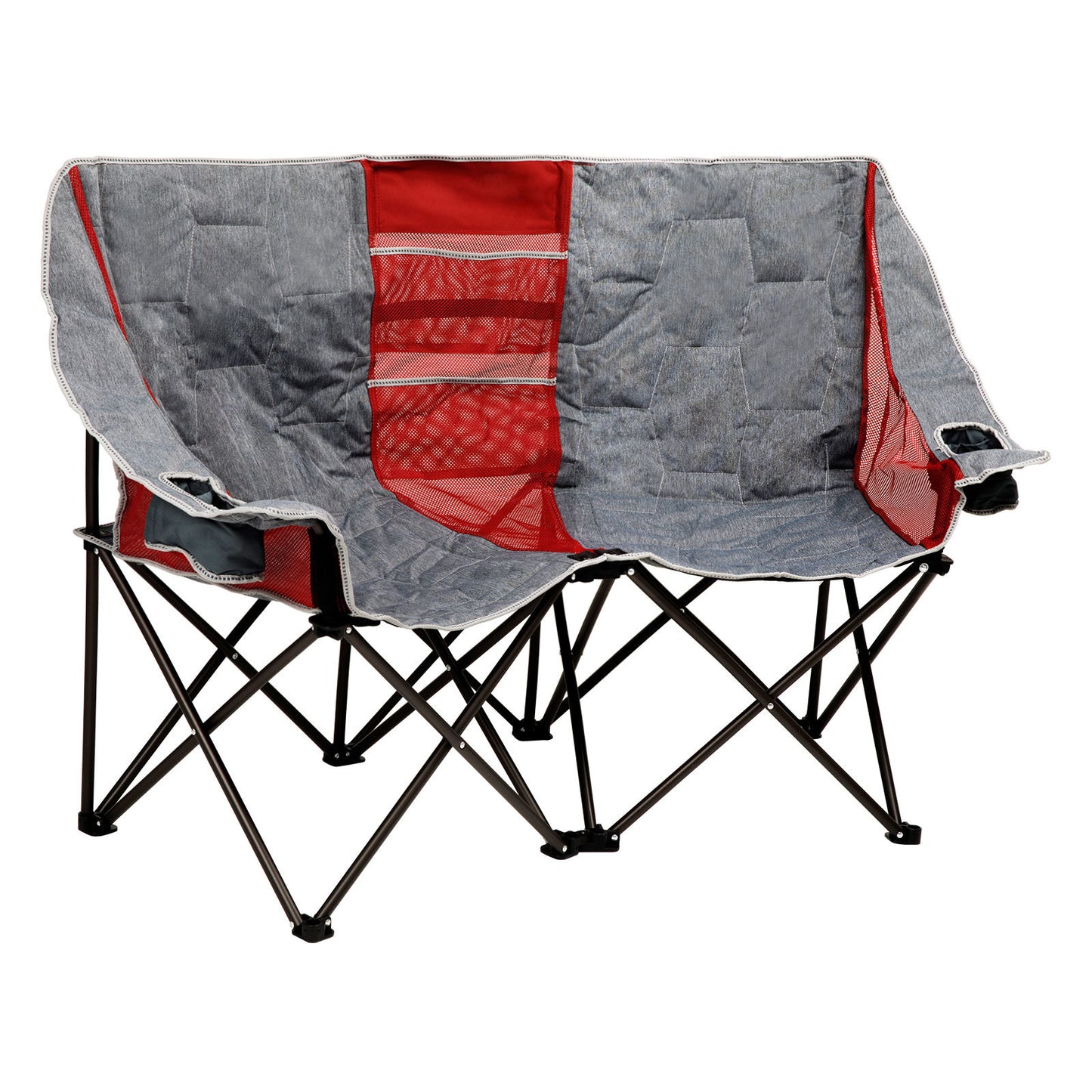 SUNNYFEEL Folding Double Camping Chair, Oversized Loveseat Chair, Heavy Duty Portable/Foldable Lawn Chair with Storage for Outside/Outdoor/Travel/Picnic, Fold Up Camp Chairs for Adults 2 People