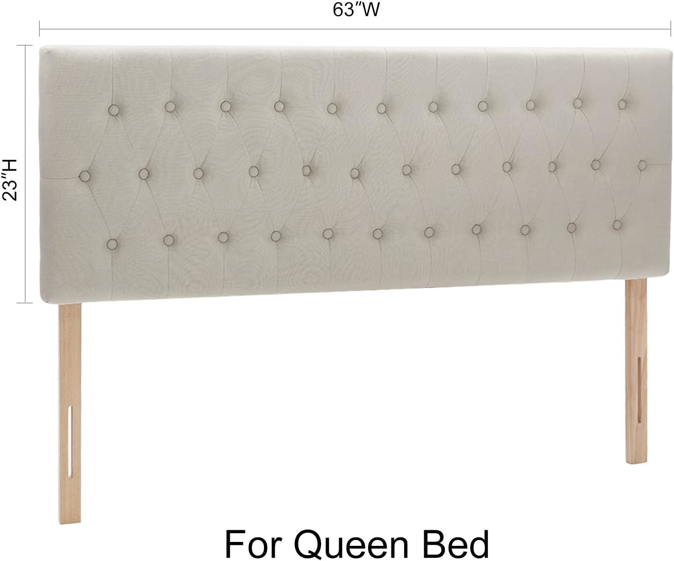 Tufted Upholstered Queen Size Bed Headboard in Modern Button Design, Adjustable Solid Wood Head Board, Premium Linen Fabric Padded Headboards in Bedroom (Beige, Queen)