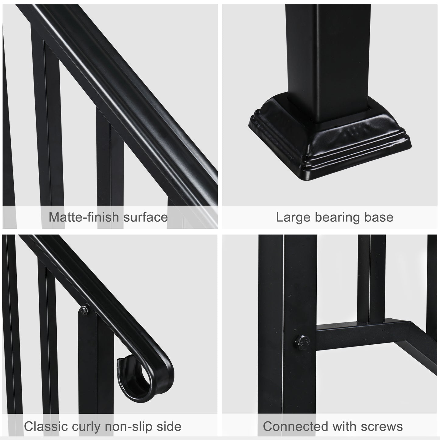 Matte Black Outdoor 4 Level Iron Handrail