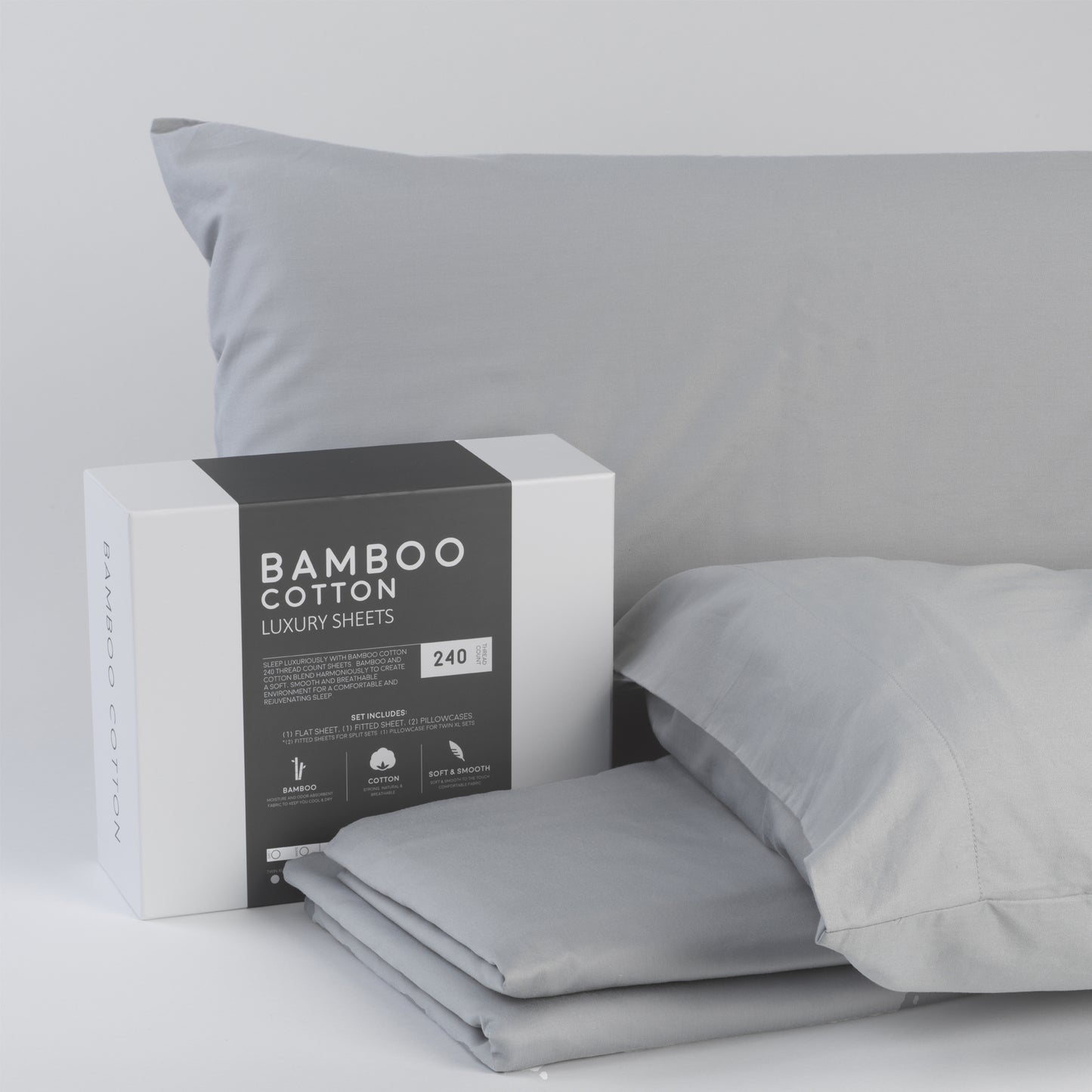 Bamboo Cotton Sheets Soft and Smooth with Viscose from Bamboo Light Grey Cal King Split