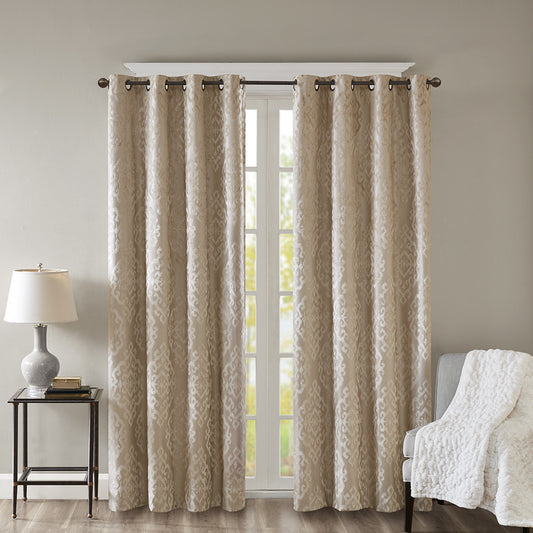 Knitted Jacquard Damask Total Blackout Grommet Top Curtain Panel