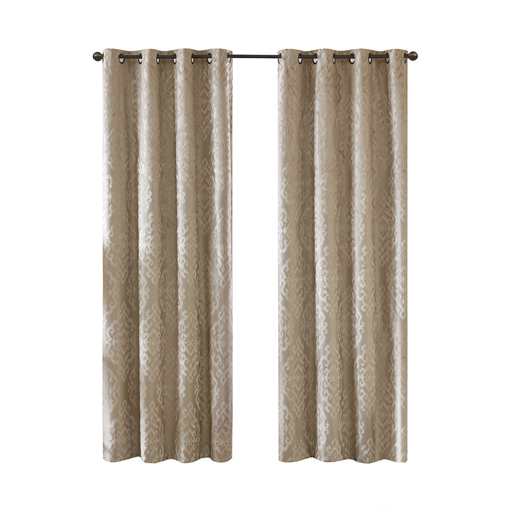 Knitted Jacquard Damask Total Blackout Grommet Top Curtain Panel