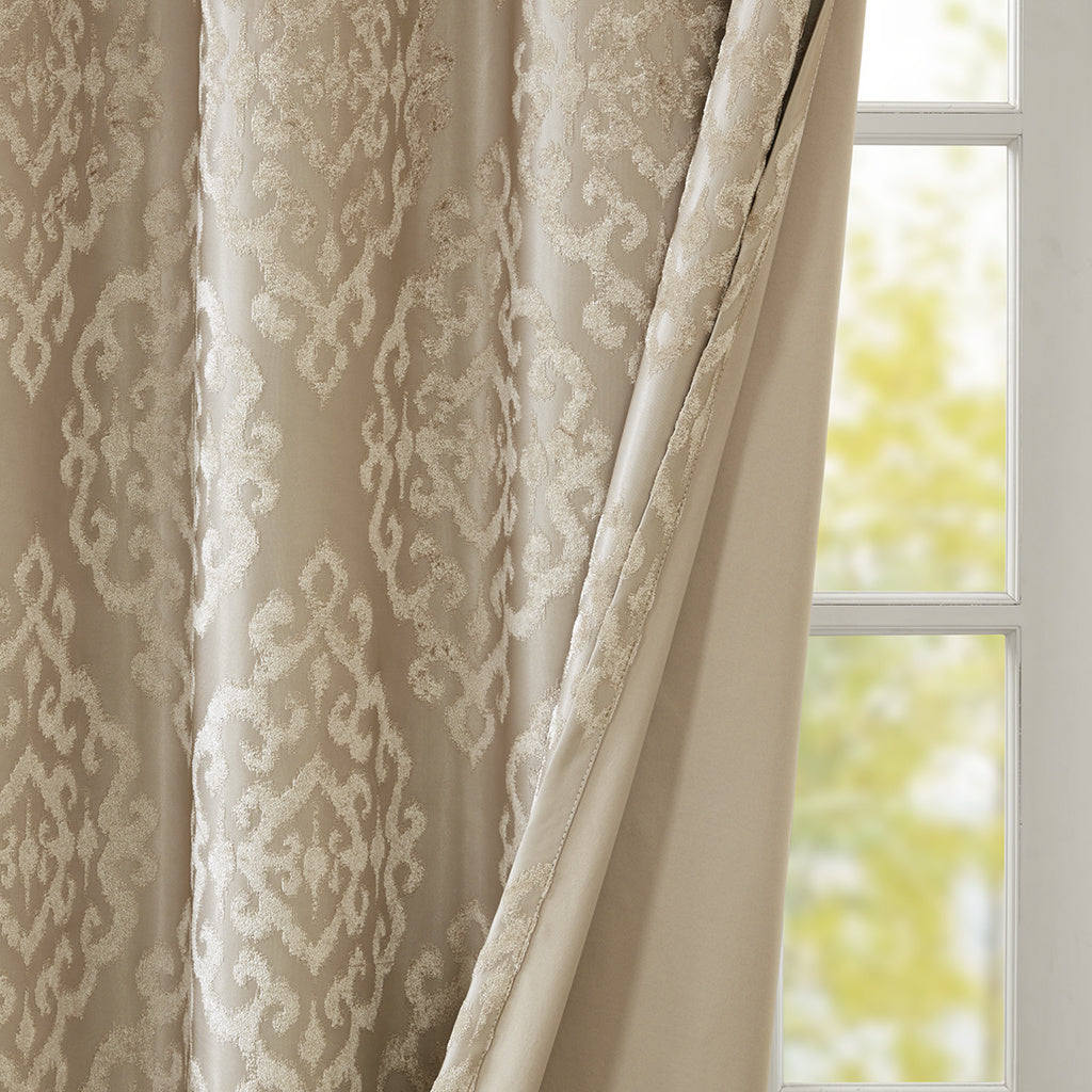 Knitted Jacquard Damask Total Blackout Grommet Top Curtain Panel