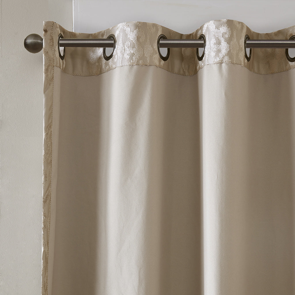 Knitted Jacquard Damask Total Blackout Grommet Top Curtain Panel