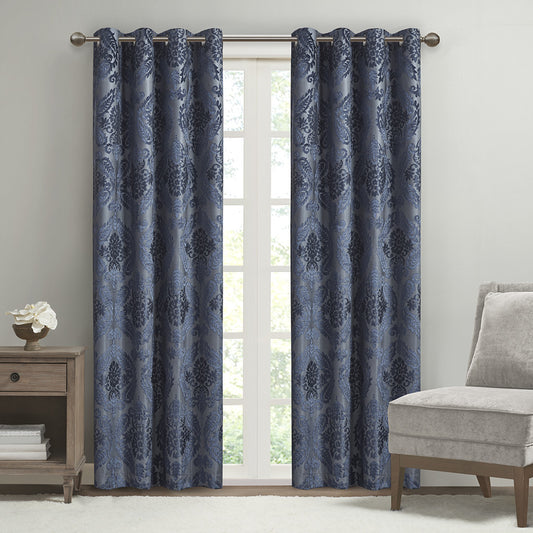 Knitted Jacquard Paisley Total Blackout Grommet Top Curtain Panel