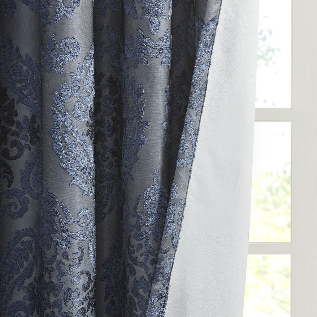 Knitted Jacquard Paisley Total Blackout Grommet Top Curtain Panel