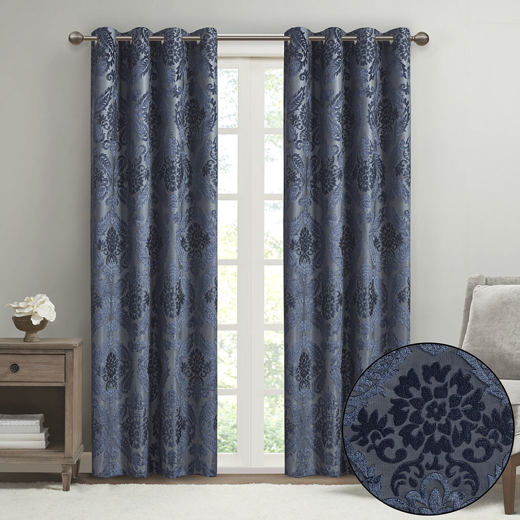 Knitted Jacquard Paisley Total Blackout Grommet Top Curtain Panel