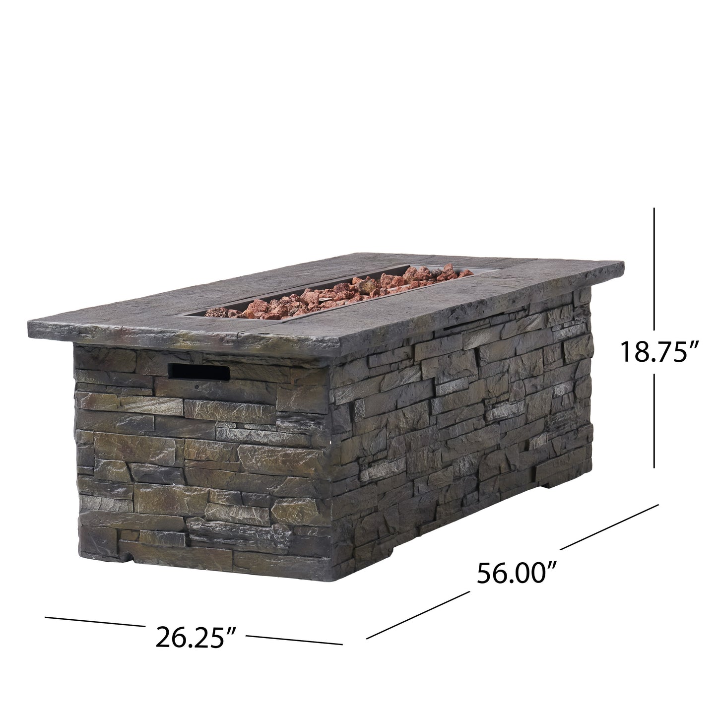 Outdoor Patio Concrete Fire table, Rectangle Gas Burning 56-Inch Fire Pit - 50, 000 BTU, Stone Pattern Fire Table, Grey