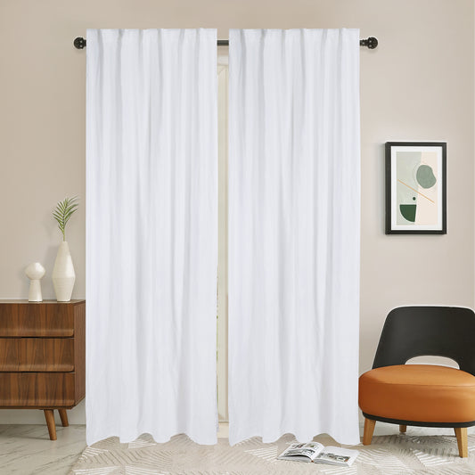 Newport Unlined Window Curtains for Bedroom, Linen Curtains for Living Room, 84 Inches Long Curtains for Living Room, Soft White