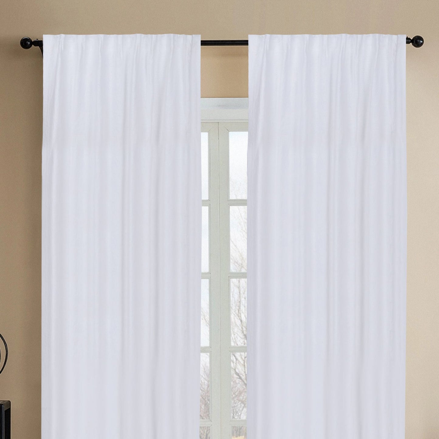 Newport Unlined Window Curtains for Bedroom, Linen Curtains for Living Room, 108 Inches Long Curtains for Living Room, White