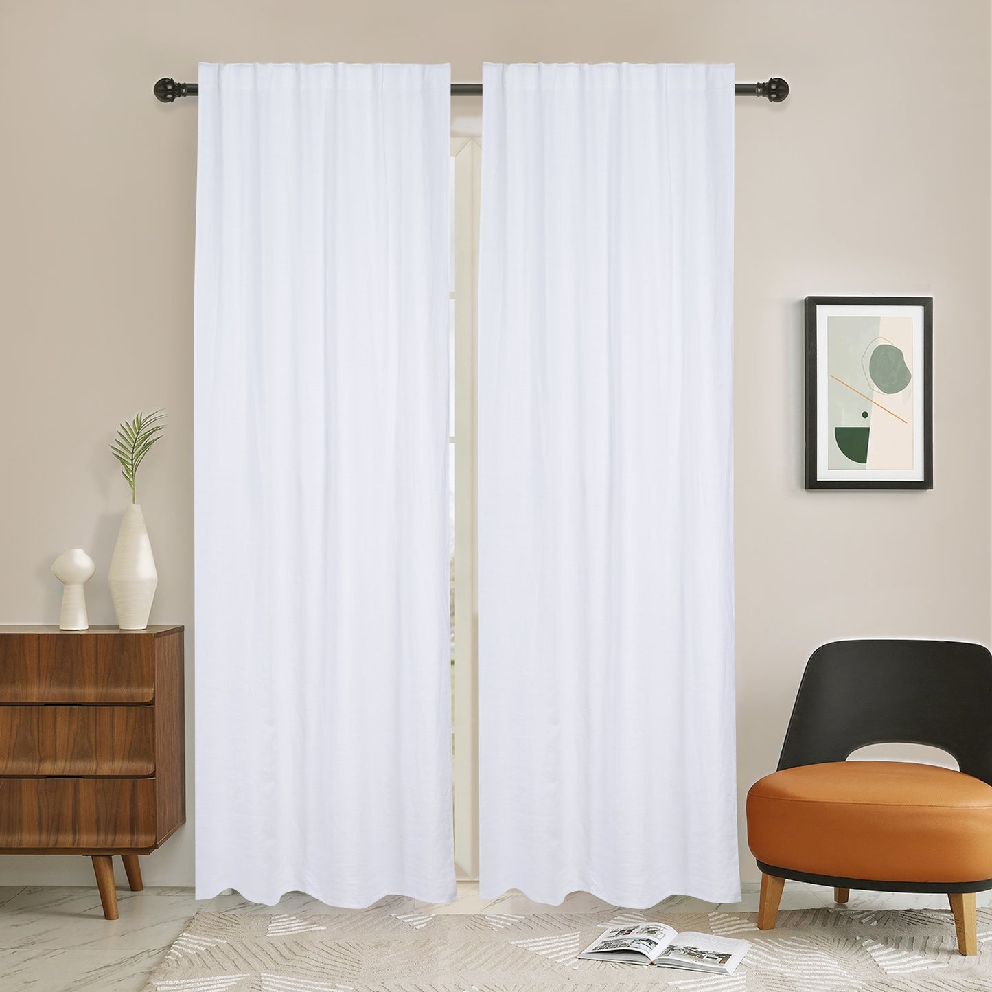 Newport Blackout Curtains for Bedroom, Linen Curtains for Living Room, Window Curtains, Room Darkening Curtains 84 Inches Long, White