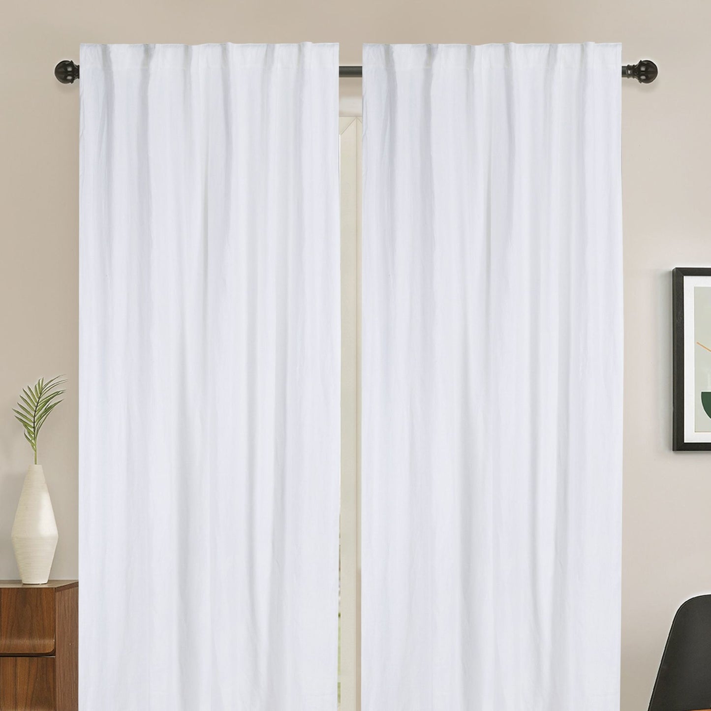 Newport Unlined Window Curtains for Bedroom, Linen Curtains for Living Room, 108 Inches Long Curtains for Living Room, Soft White