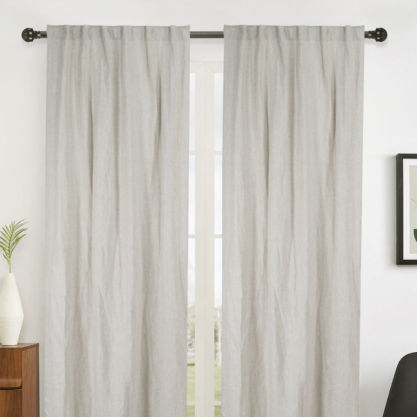 Newport Unlined Window Curtains for Bedroom, Linen Curtains for Living Room, 108 Inches Long Curtains for Living Room, Greige