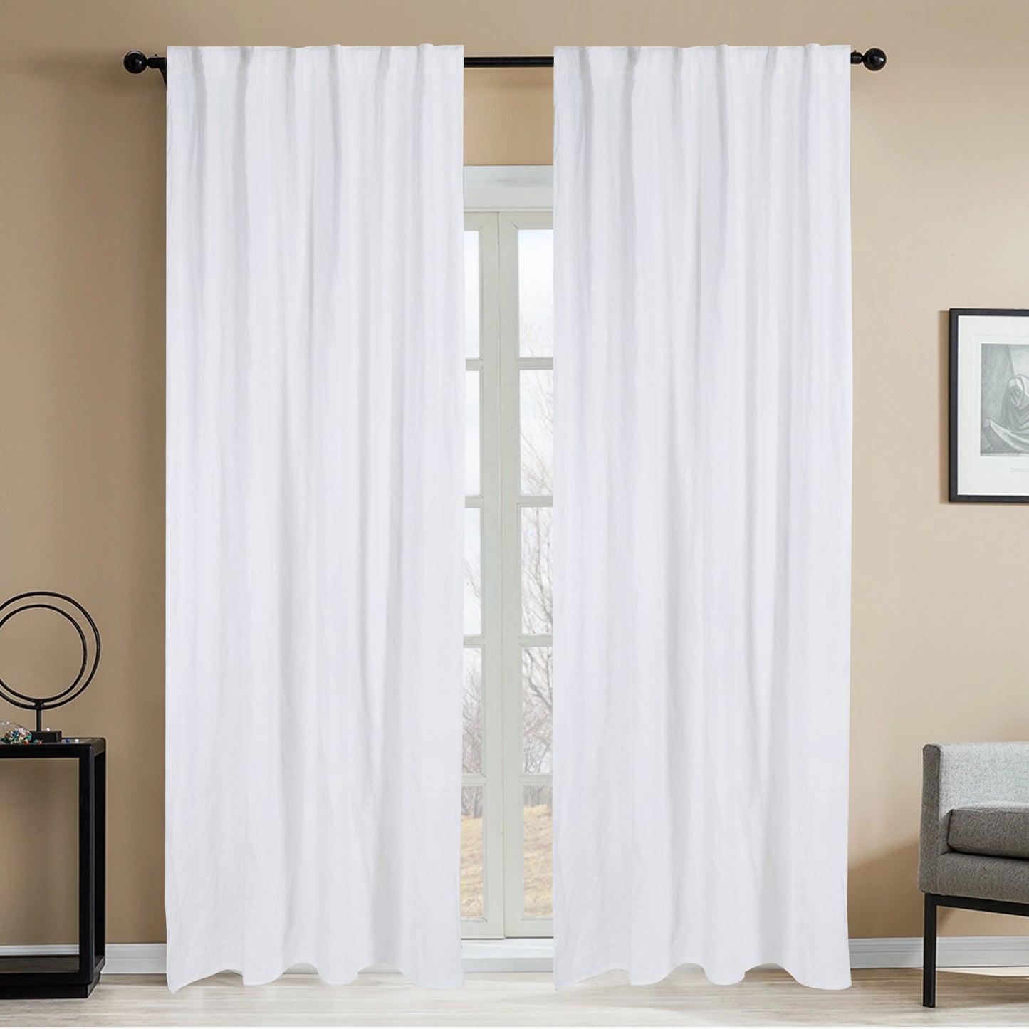 Newport Blackout Curtains for Bedroom, Linen Curtains for Living Room, Window Curtains, Room Darkening Curtains 84 Inches Long, Soft White