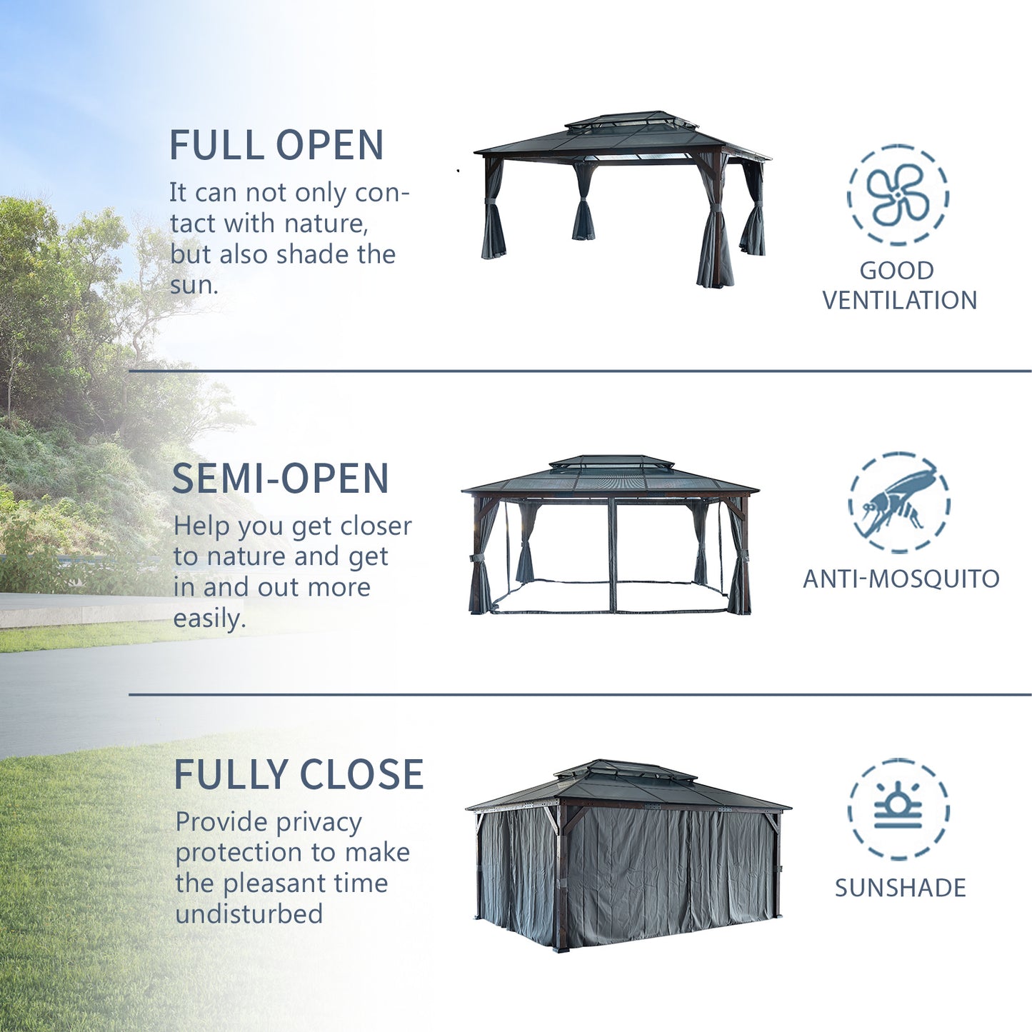 Big size Wooden Legs Gazebos-Double Roof Sunshade- kk outdoor