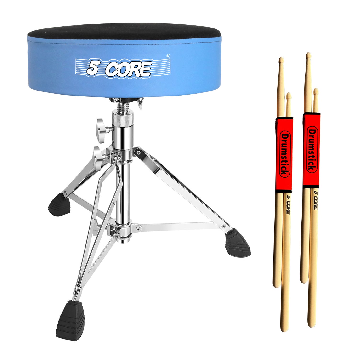 5 Core Drum Throne Comfortable Padded Stool Height Adjustable Music DJ Chair Heavy Duty Seat - DS CH BLU VEL HD