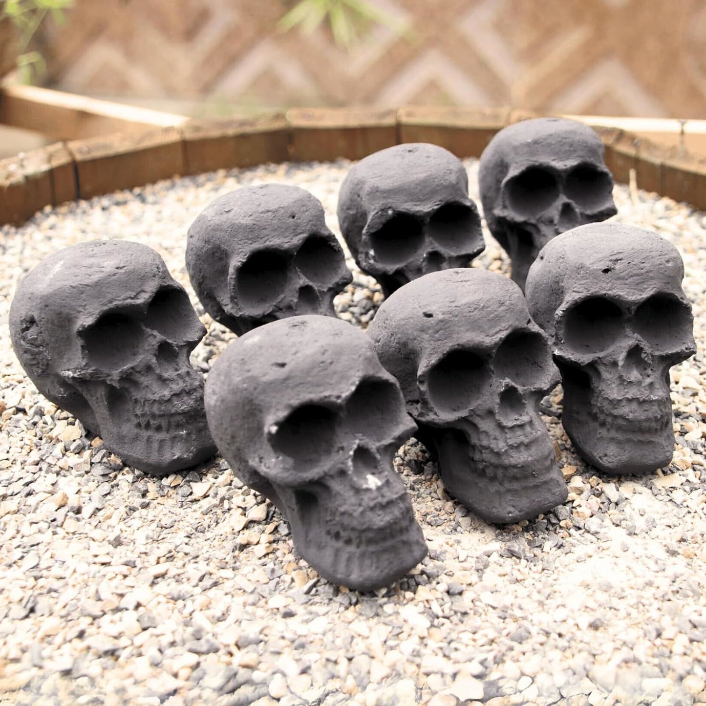 Ceramic Skulls for Fire Pit, Outdoor Fire Tables, 7pcs Reusable Spooky Imitated Human Skull Gas Log for Party, Bonfire,Campfires,Fireplaces, 3 inch