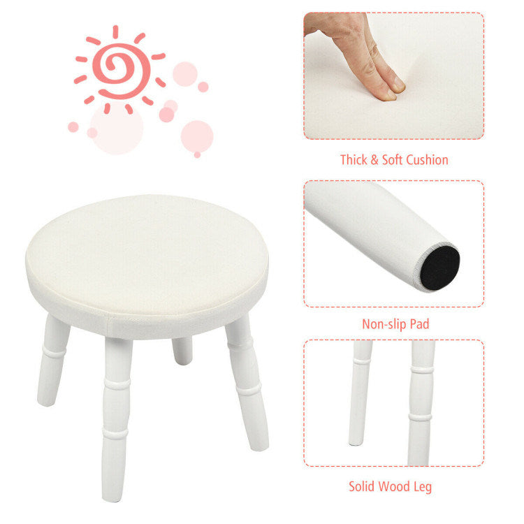 Kids Wooden Princess Makeup Table with Cushioned Stool