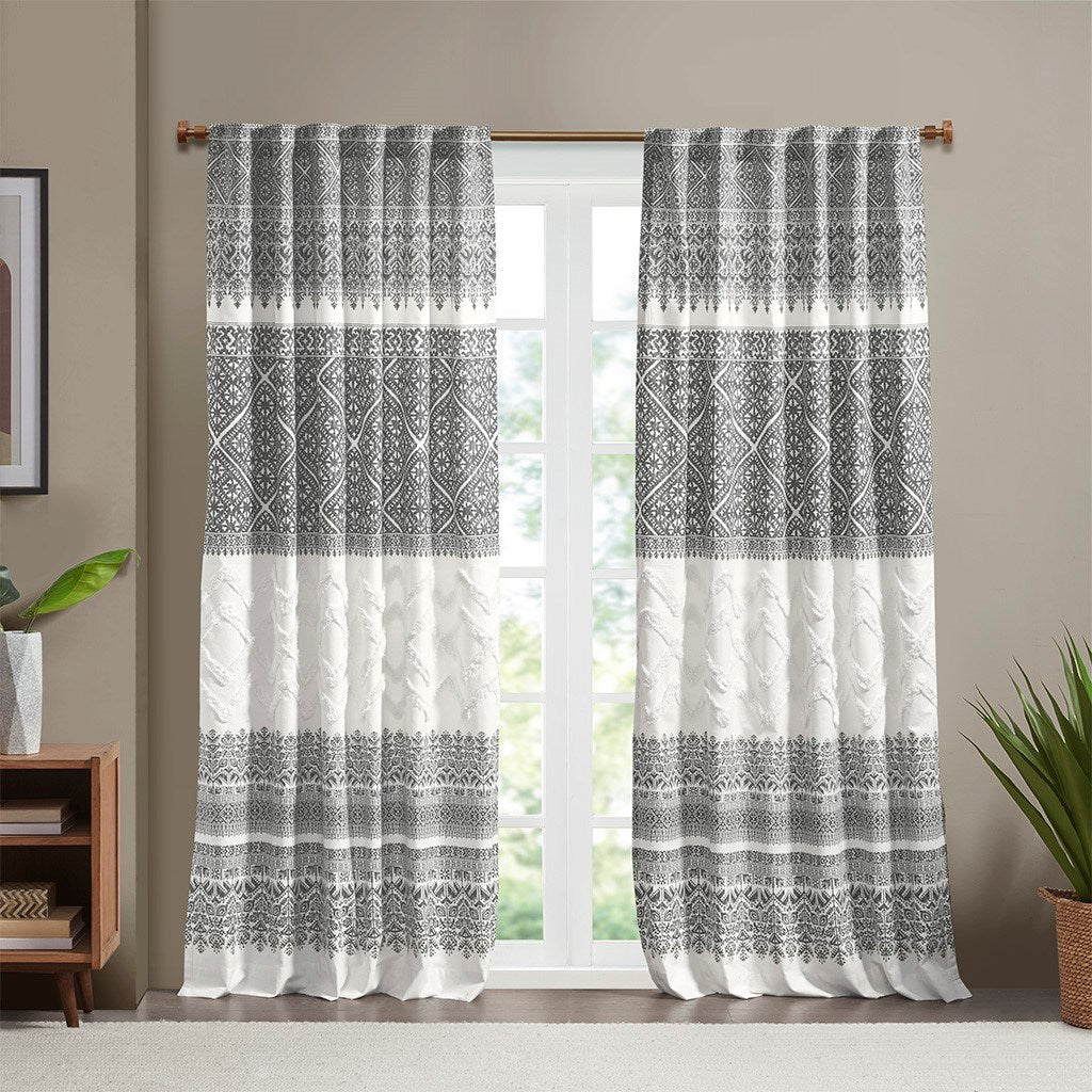 Cotton Printed Curtain Panel with Chenille detail and Lining