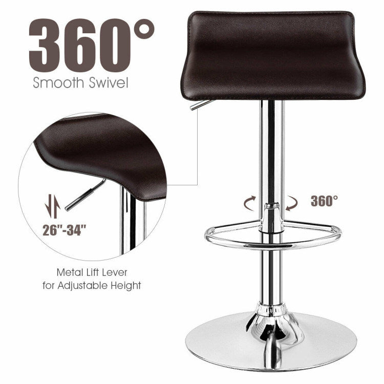 Set of 2 Modern Design Adjustable PU Leather Backless Bar Stools