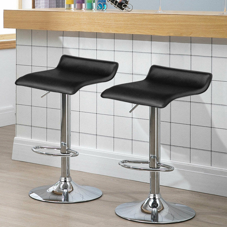 Set of 2 Modern Design Adjustable PU Leather Backless Bar Stools