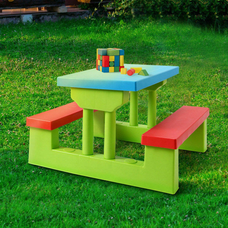 Kids Picnic Folding Table and Bench Set with Umbrella