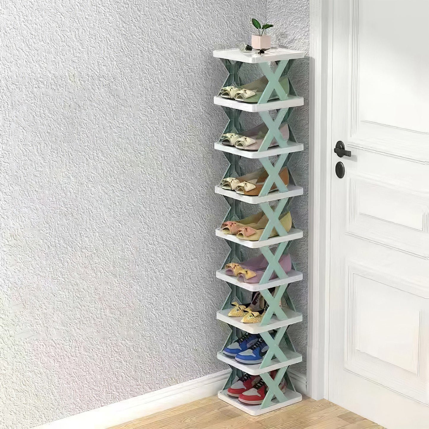 9Tier Narrow Entryway Shoe Rack Plastic Vertical Shoe Organizer Space Saving Free Standing Shoes Storage Shelf Closet Hallway