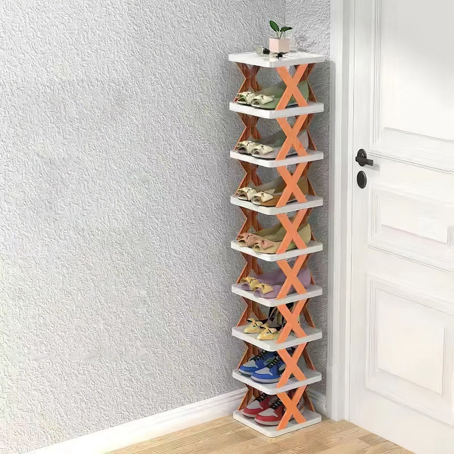 9Tier Narrow Entryway Shoe Rack Plastic Vertical Shoe Organizer Space Saving Free Standing Shoes Storage Shelf Closet Hallway