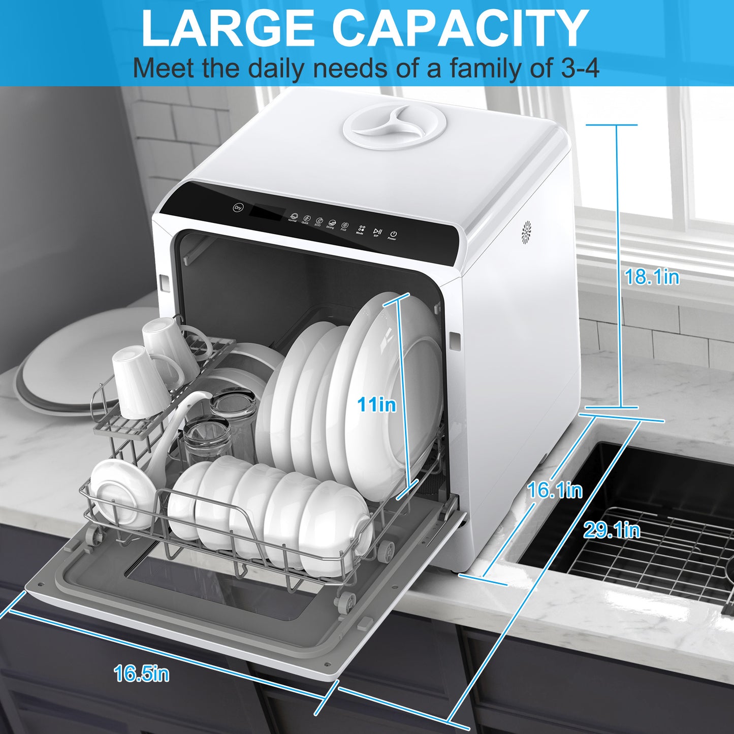 IAGREEA Portable Countertop Dishwasher, No Hookup Needed, Compact Dishwasher With 5-Liter Built-in Water Tank,5 Programs, 360° Dual Spray