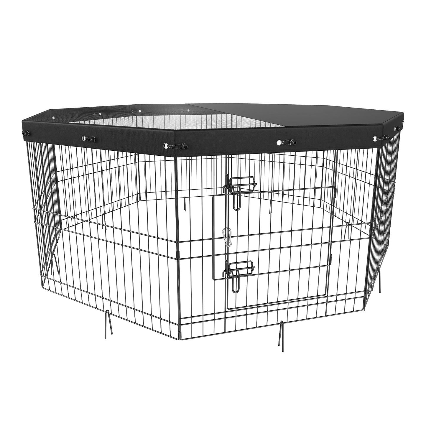 VEVOR Dog Playpen, 8 Panels Foldable Metal Dog Exercise Pen with Top Cover, 24" H Pet Fence Puppy Crate Kennel with Ground Stakes, Indoor Outdoor Dog Pen for Small Medium Pets, for Camping, Yard