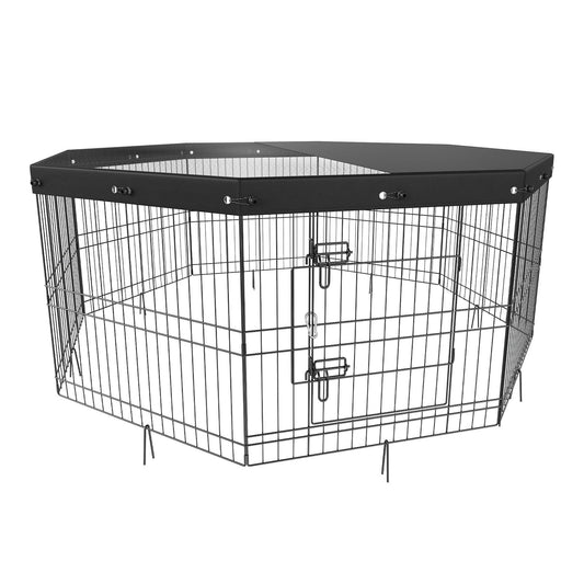 VEVOR Dog Playpen, 8 Panels Foldable Metal Dog Exercise Pen with Top Cover, 24" H Pet Fence Puppy Crate Kennel with Ground Stakes, Indoor Outdoor Dog Pen for Small Medium Pets, for Camping, Yard