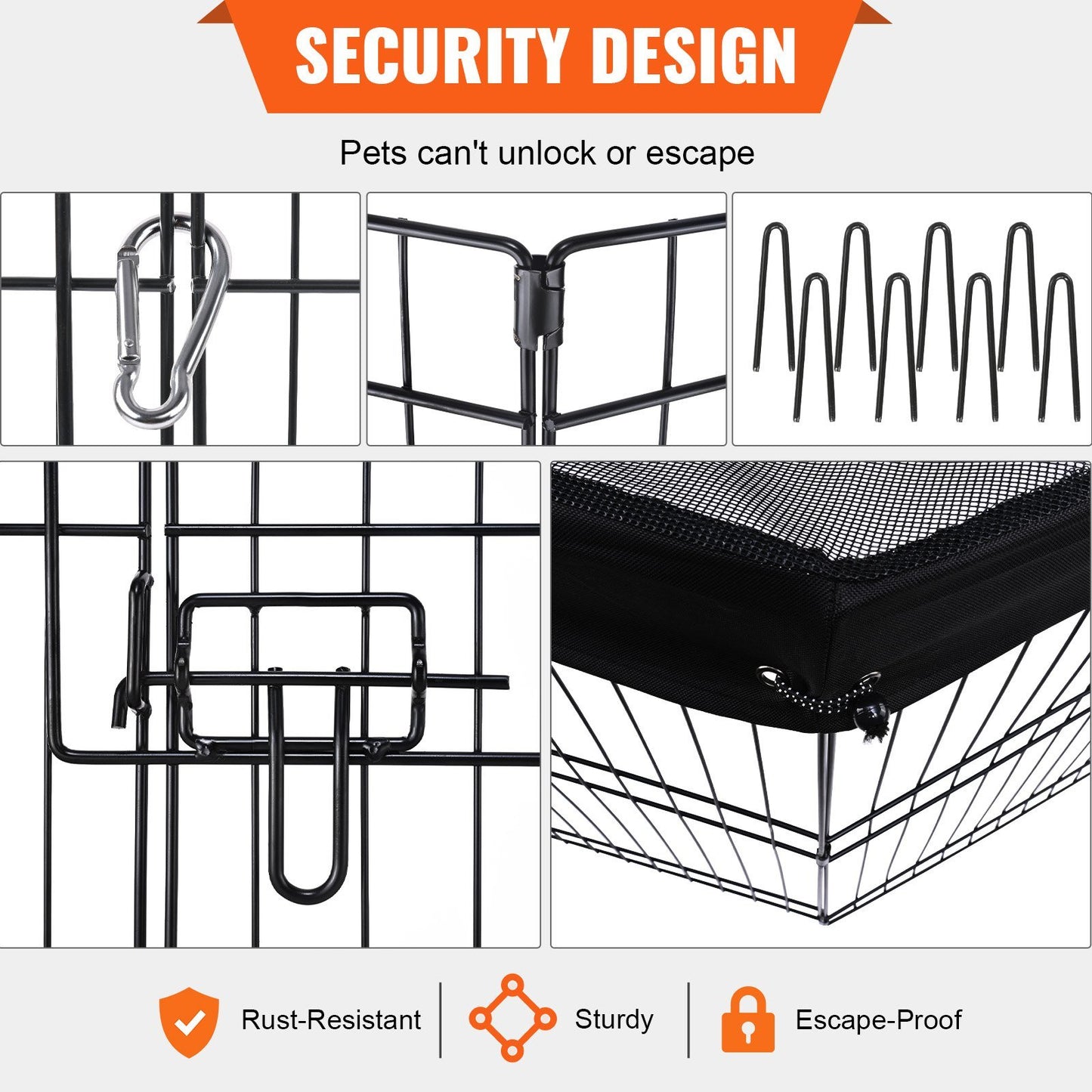 VEVOR Dog Playpen, 8 Panels Foldable Metal Dog Exercise Pen with Top Cover, 24" H Pet Fence Puppy Crate Kennel with Ground Stakes, Indoor Outdoor Dog Pen for Small Medium Pets, for Camping, Yard