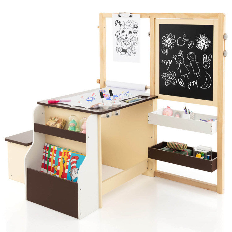 Kids Art Center Wooden Table Bench Set