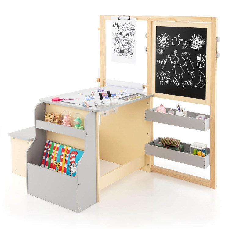 Kids Art Center Wooden Table Bench Set